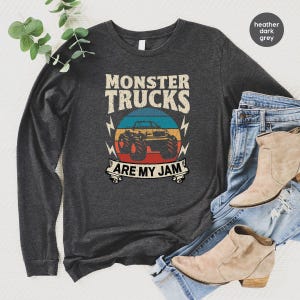 Monster Truck Are My Jam Sweatshirt, Retro Pun Hoodie for Monster Truck Lover, Quirky Wordplay Longsleeve, Nostalgic Gift image 3