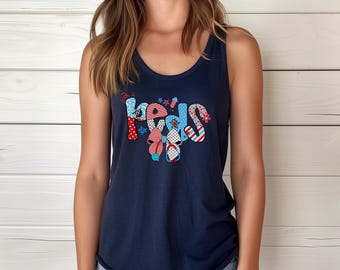 Peds Nurse Patriotic Tank Top Racerback, Stars And Stripes Ribbon Graphic Tee for Pediatric Nurses, 4th of July Celebration Apparel