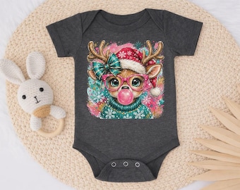 Cute Reindeer Baby Bodysuit, Christmas Festive Holiday Kids Shirt, Baby's First Christmas Gift, Xmas Deer Toddler Apparel