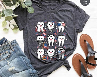 Dentist T-Shirt, Dental Student Gifts, Funny Tooth Clothing, Dental Squad Shirts, American Flag Graphic Tees, Genderneutral Adult Tshirt