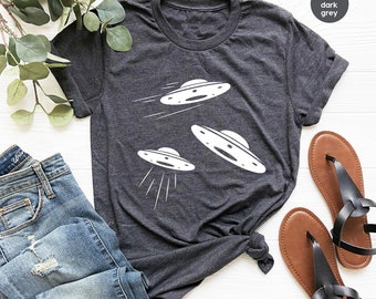 Aesthetic Alien T-Shirt, Trendy Space Graphic Tees, Space Aircraft Clothing, Cute Kids Toddler Shirts, Gifts for Him, Women VNeck T Shirts