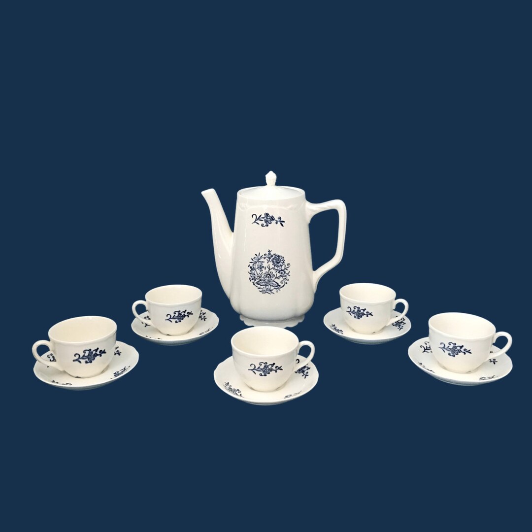 Vintage Blue and Ivory Tea Set Floral Teapot Cups and Etsy