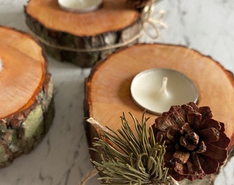 Natural Wood Slice Log Candle Holders With Scented Candle Tealight