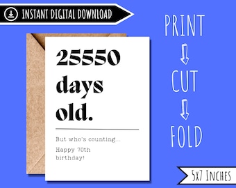 Funny 70th Birthday Card: 25550 Days Old (Digital Download)