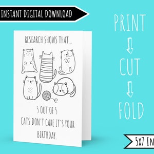 Cat Birthday Card | Funny Birthday Card | Printable Digital Crazy Cat Lady Card | Instant Download | Funny Birthday Card for Her