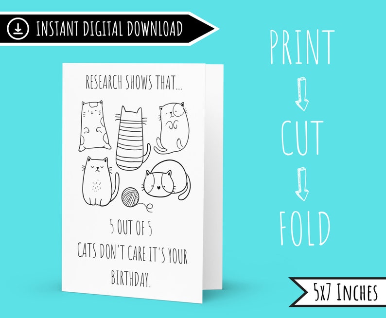 Cat Birthday Card Funny Birthday Card Printable Digital - Etsy