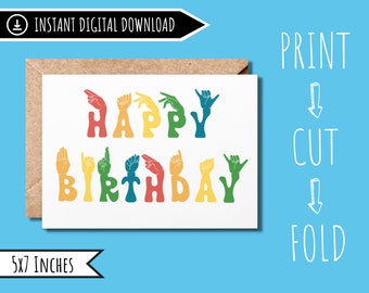 Sign Language Birthday Card | ASL Card | Printable Card | ASL Gifts | American Sign Language Gift | Fingerspelling Card | Last Minute Card