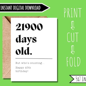 Carte 60e anniversaire | Cadeaux du 60e anniversaire pour les femmes | Cadeau du 60e anniversaire pour homme | Carte d'anniversaire 60 ans pour femme | Carte d'anniversaire drôle 60e