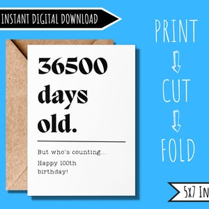 Tarjeta de cumpleaños número 100 / Regalo de cumpleaños número 100 / Tarjeta de cumpleaños divertida para él / Tarjeta de cumpleaños del marido / Regalo de la bisabuela / Tarjeta de cumpleaños simple