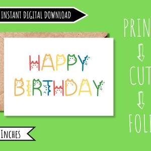 Carte d'anniversaire de chat | Carte d'anniversaire chat | Cadeau d'amant de chat | Invitation de fête d'anniversaire de chat | Carte de dernière minute | Carte imprimable