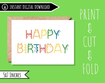 Cat Birthday Card: Printable Cat Lover Gift (PDF)