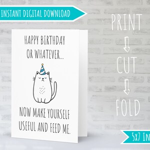 Carte d’anniversaire drôle de chat | Carte numérique imprimable Cat Lady | Téléchargement instantané | Carte d'anniversaire drôle pour elle