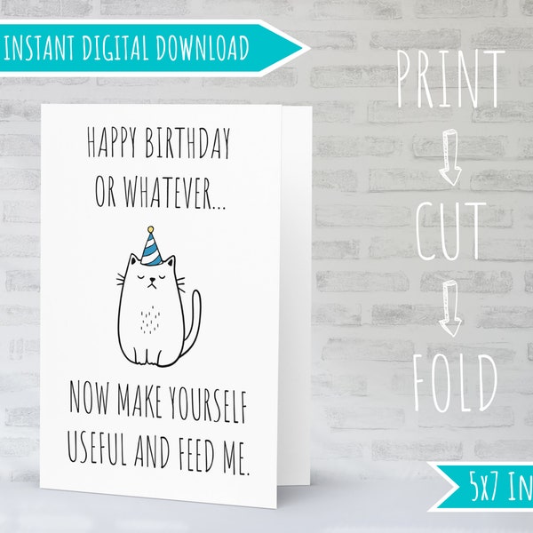 Funny Cat Birthday Card | Printable Digital Cat Lady Card | Instant Download | Funny Birthday Card for Her
