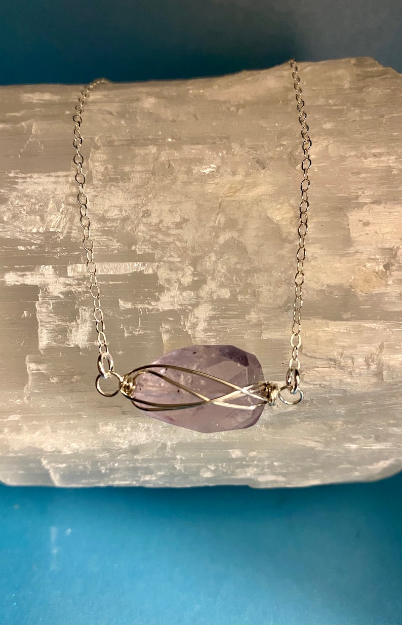 Sterling Silver Birthday Gift Genuine Amethyst Necklace February Birthstone Necklace Rough Crystal Necklace Dainty Silver Necklace