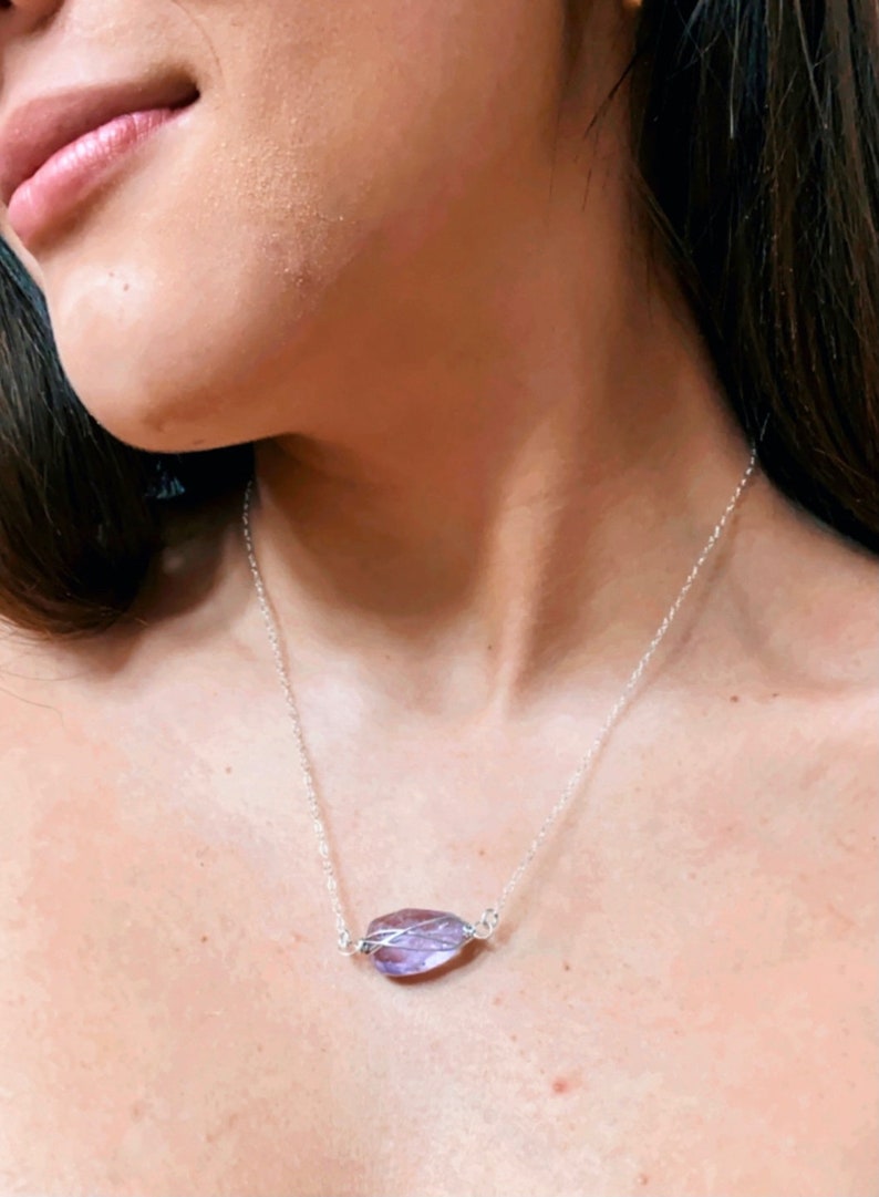 Sterling Silver Birthday Gift Genuine Amethyst Necklace February Birthstone Necklace Rough Crystal Necklace Dainty Silver Necklace