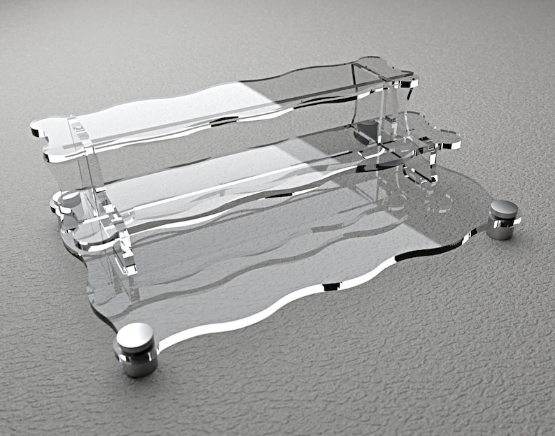 3-tier display stand for collectibles, perfumes, jewelry, or any items you want to showoff and display. Precision laser cut parts with polished edges. 1/4" thickness acrylic makes stand durable to handle heavy items.