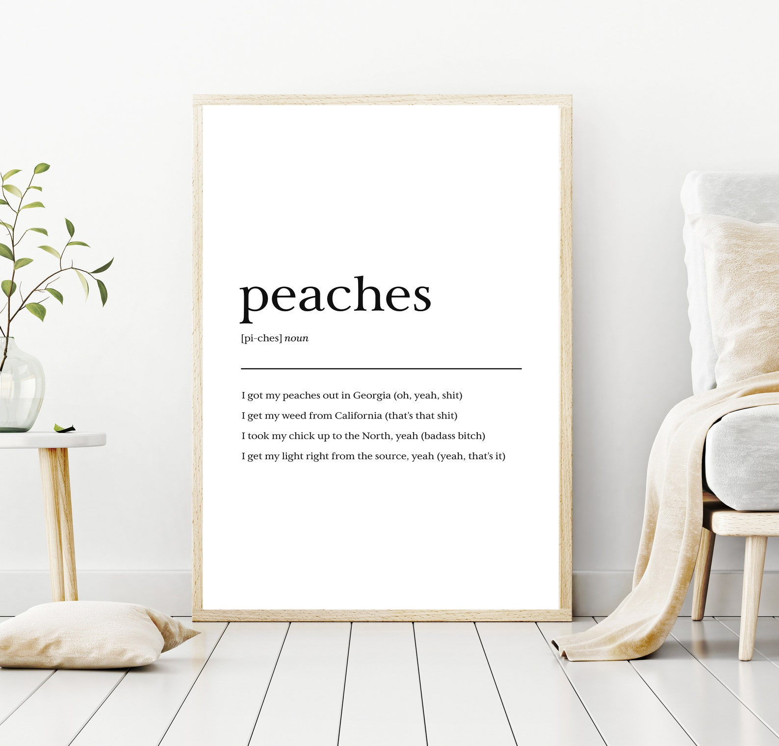 Peaches Lyrics Poster Rap lyrics wall art Peaches Definition Etsy