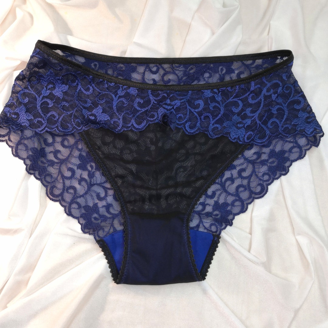 Blue Lace Panties Mesh Panties Semi Low Cut Panties Well - Etsy