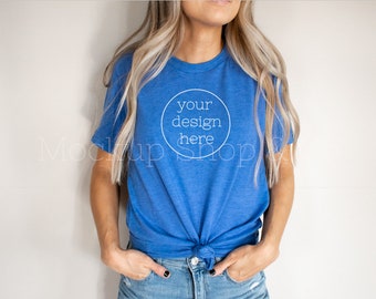 Bella Canvas 3001 Heather True Royal Mockup| Blue T-Shirt Mockup| Shirt Mockups| Model Mockups