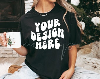 Comfort Colors 1717 Black Mockup| Christmas Mockup| Holiday Mockup