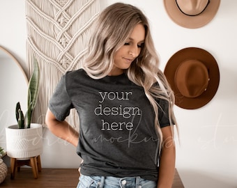 Bella Canvas Mockup| Bella Canvas Mockup Dark Heather Grey| Grey T-shirt Mockup