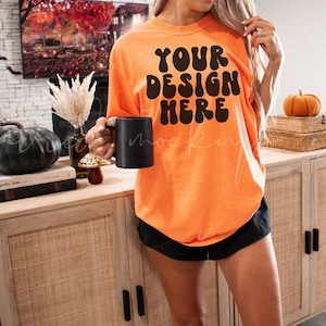 Burnt Orange Comfort Colors 1717 T-Shirt Mockup| Fall mockup| Halloween Mockup