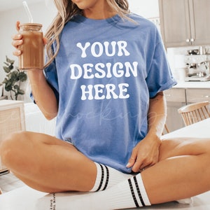 Mystic Blue Comfort Colors 1717 T-Shirt Mockup| Comfort Colors T-shirt Mockup| Oversized Shirt Mockup