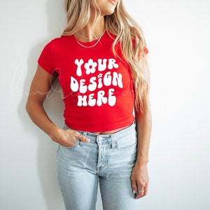 Bella Canvas Baby Tee Mockup| Red Bella Canvas 1010 Mockup| Baby Tee Mockup| Crop Top Mockup| Cropped Tee Mockup