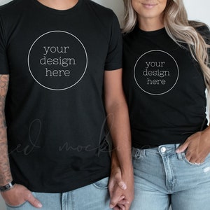 Couple Model Mockups| Bella Canvas Black 3001 Couple Mockup| Black T-shirt Mockup| Men and Women Shirt Mockups| Model Mockup Shirt