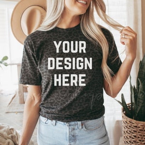 LAT 6901 Black Leopard Mockup| Leopard T-shirt Mockup