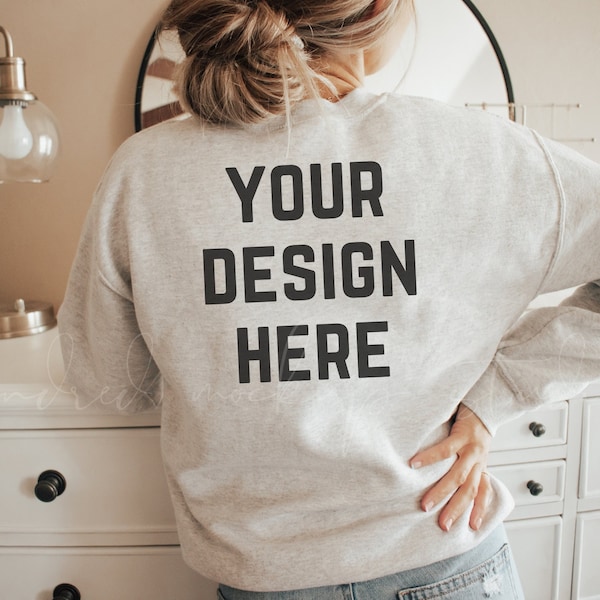 Gildan 18000 Mockup| Ash 18000 Sweatshirt Mockup| Back of Sweatshirt Mockup| Gildan 18000 Mockup| Light Grey Sweater Mockup