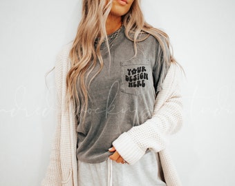 6030 Pepper Comfort Colors Pocket T-Shirt Mockup| White Comfort Colors T-shirt Mockup