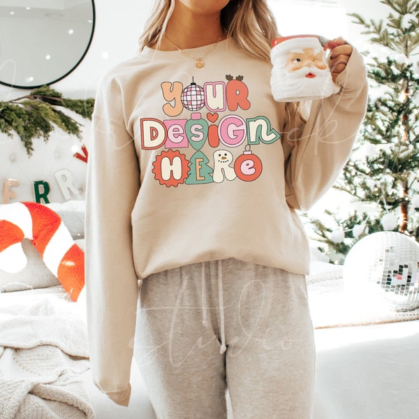 Gildan 18000 Mockup Sand| Christmas Mockup| Gildan Mockup| Sweatshirt Mockup