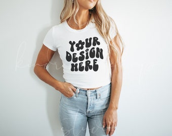Bella Canvas Baby Tee Mockup| White Bella Canvas 1010 Mockup| Baby Tee Mockup| Crop Top Mockup| White Cropped Tee Mockup