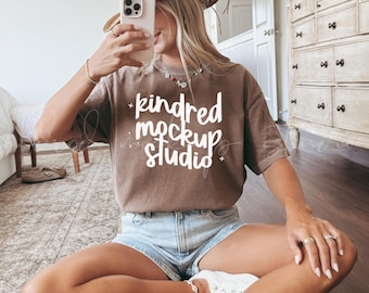 Espresso Comfort Colors 1717 T-Shirt Mockup| Oversized Mockup| Comfort Colors T-shirt Mockup| Print On Demand Mockup Coastal Cowgirl Mockup