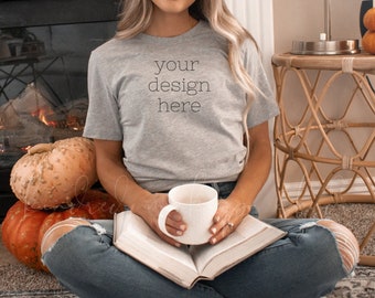 Bella Canvas 3001 Athletic Heather Mockup| Grey T-shirt Mockup| Boho Shirt Mockup| Fall Shirt Mockups| Halloween Mockups