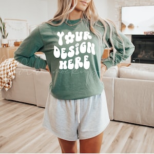 6014 Light Green Comfort Colors Mockup| Comfort Colors Long Sleeve T-Shirt Mockup