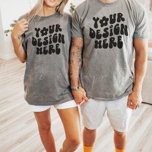 Pepper Comfort Colors 1717 T-Shirt Mockup| Couples Model Mockup Comfort Colors