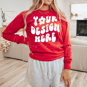 6014 Red Comfort Colors Mockup| Comfort Colors Long Sleeve T-Shirt Mockup