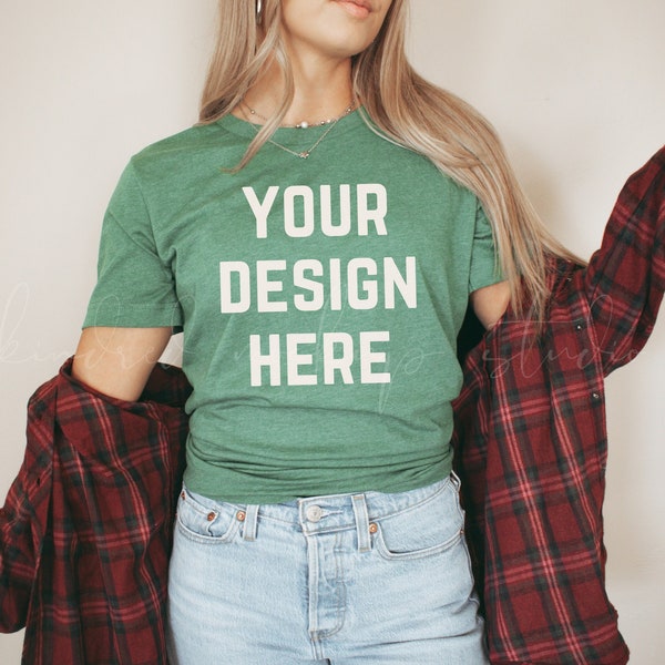 3001 Heather Grass Green T-shirt Mockup| Christmas Mockup