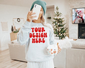 Gildan 18000 asmodel | Grijze kerstsweatshirt mockup| Gildan kerstmodellen