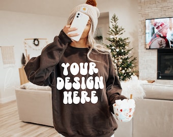 18000 Dark Chocolate Sweatshirt Mockup| Christmas Mockup| Holiday Mockup