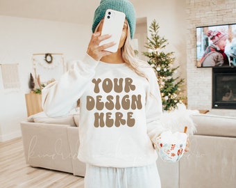 18000 Sand Sweatshirt Mockup| Weihnachten Gildan 18000 Mockup
