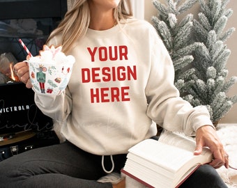 18000 Sand Sweatshirt Mockup| Weihnachten Gildan 18000 Mockup|