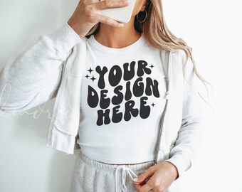 Bella Canvas Baby Tee Mockup| White Bella Canvas 1010 Mockup| Baby Tee Mockup| Crop Top Mockup| White Cropped Tee Mockup