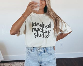 Ivory Comfort Colors 1717 T-Shirt Mockup Comfort Colors T-shirt Mockup Oversized Shirt Mockup POD Mockup Print On Demand Mockup
