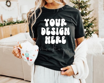 Black 3001 Bella Canvas Mockup| Christmas Mockups| Holiday Mockups