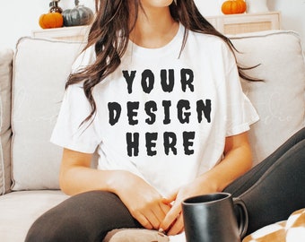 1717 White Comfort Colors T-Shirt Mockup| Halloween Mockup| Herbst Mockup