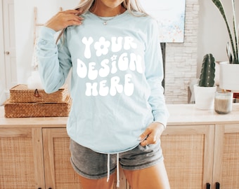 Comfort Colors Chambray 6014 Mockup| Comfort Colors Long Sleeve T-Shirt Mockup