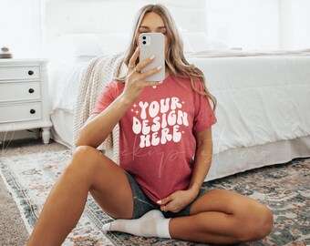 Bella Canvas Heather Raspberry 3001 T-shirt Mockup| Bella Canvas Mockup| Bella Canvas 3001 Mockup| POD Mockup| Print On Demand